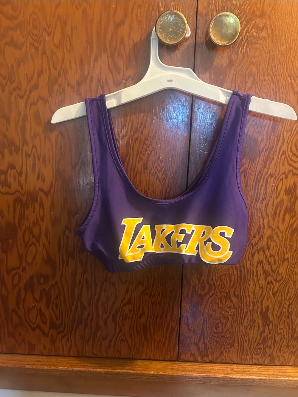 NBA Purple Lakers Crop Sports Top with Yellow Logo